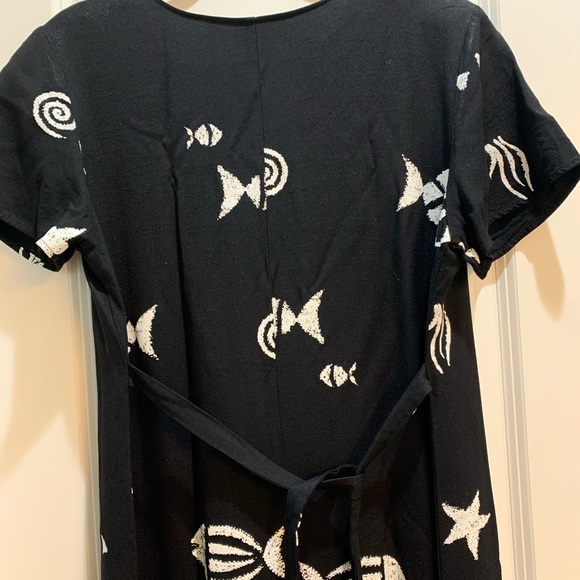 Vintage Connie Choi BLACK  Midi Geometric Fish Print Dress Large Made In USA. - Picture 6 of 6